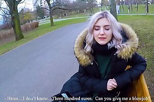 Uber-cute teenager drinks super hot spunk for cash - extreme public suck off by Eva Elfie