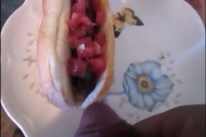 Deep throating Dick & Shooting Cum On Hotdog Then Eatting It All