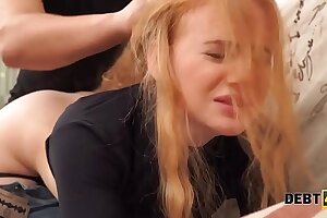DEBT4k. Cunning stud tears up hairless snatch of red-haired beauty for the debt